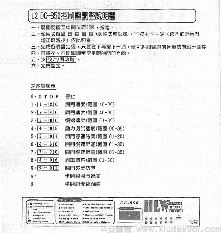 HPK自動門控制器參數(shù)調整